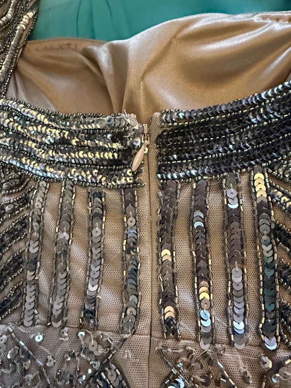 Adrianna Papell Nude Beaded Mini Dress with Gunmetal Sequins - Picture 8 of 9